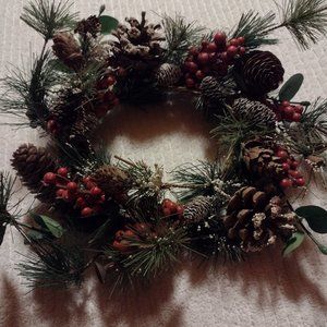 12 inch Pine & Berries Candle Ring Wreath 50% OFF SALE